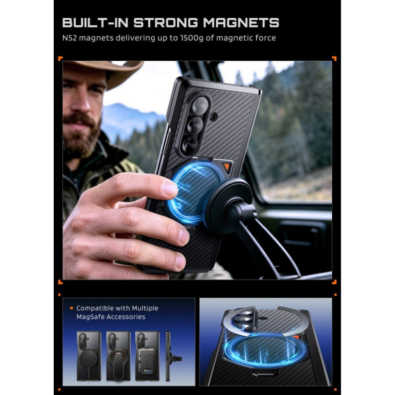 Supcase UB Aero MagSafe maciņš Samsung Galaxy Z Fold 8 Ultra ar rūdīto stiklu un privātuma stiklu, Aramid Black