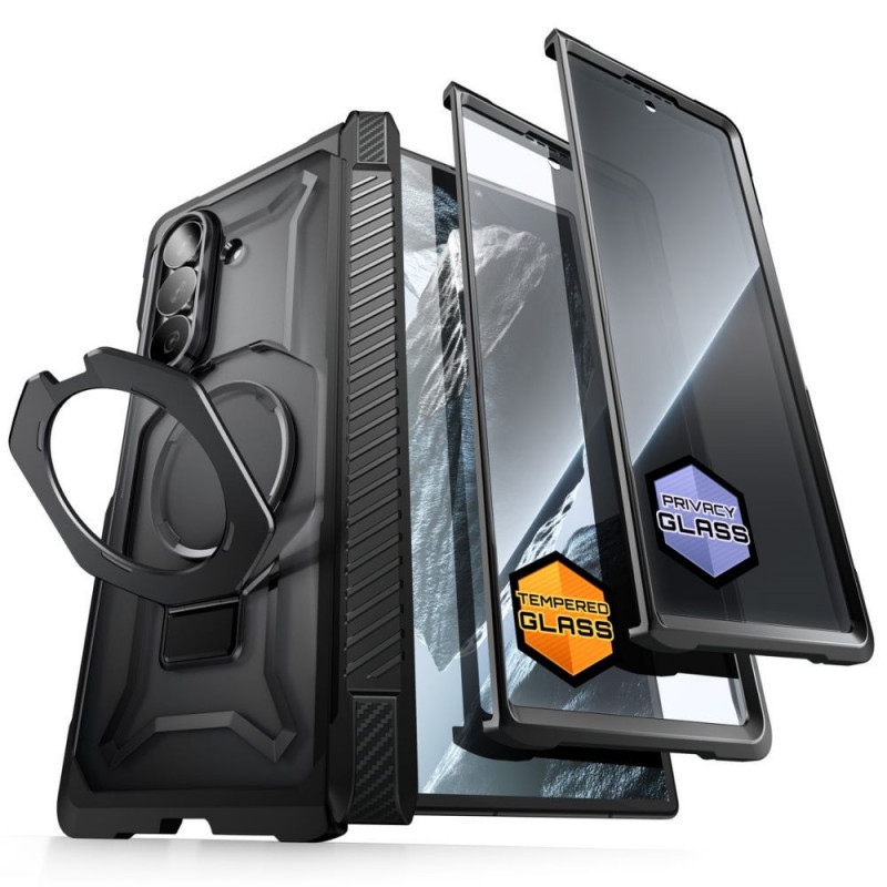 Supcase UB Grip Mag MagSafe vāciņš Samsung Galaxy Z Fold 8 ar rūdīto stiklu un privātuma stiklu, melns