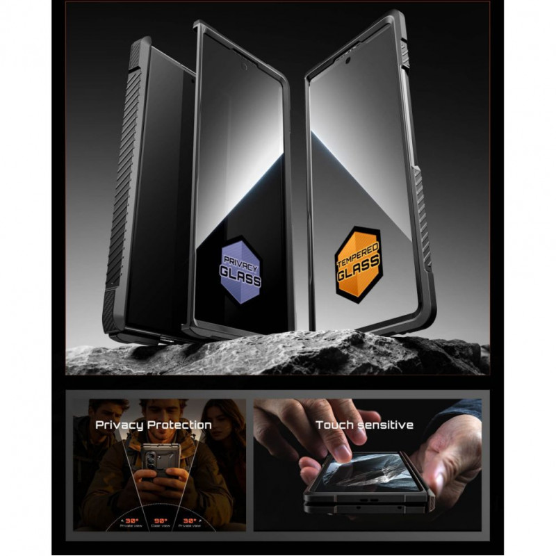 Supcase UB Grip Mag MagSafe vāciņš Samsung Galaxy Z Fold 8 ar rūdīto stiklu un privātuma stiklu, melns