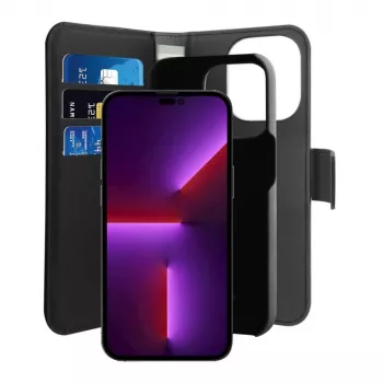 Puro Wallet Detachable MagSafe 2in1 PU ādas maciņš ar atloku un somiņu iPhone 14 Pro Max, melns