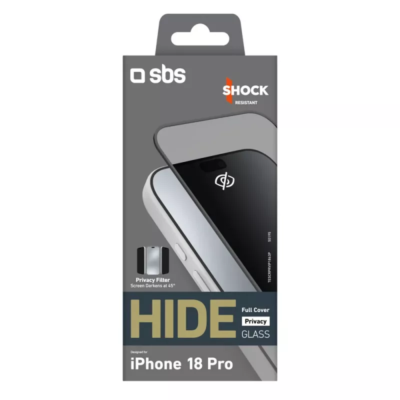 SBS Hide Full Cover privātuma stikls iPhone 18 Pro, 0,33 mm