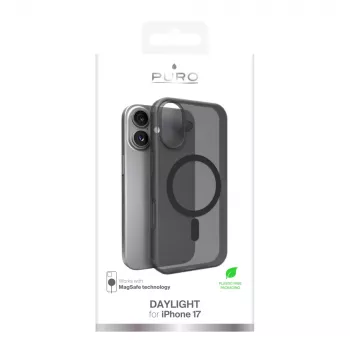 Puro Daylight MagSafe saderīgs silikona vāciņš iPhone 17, caurspīdīgi melns