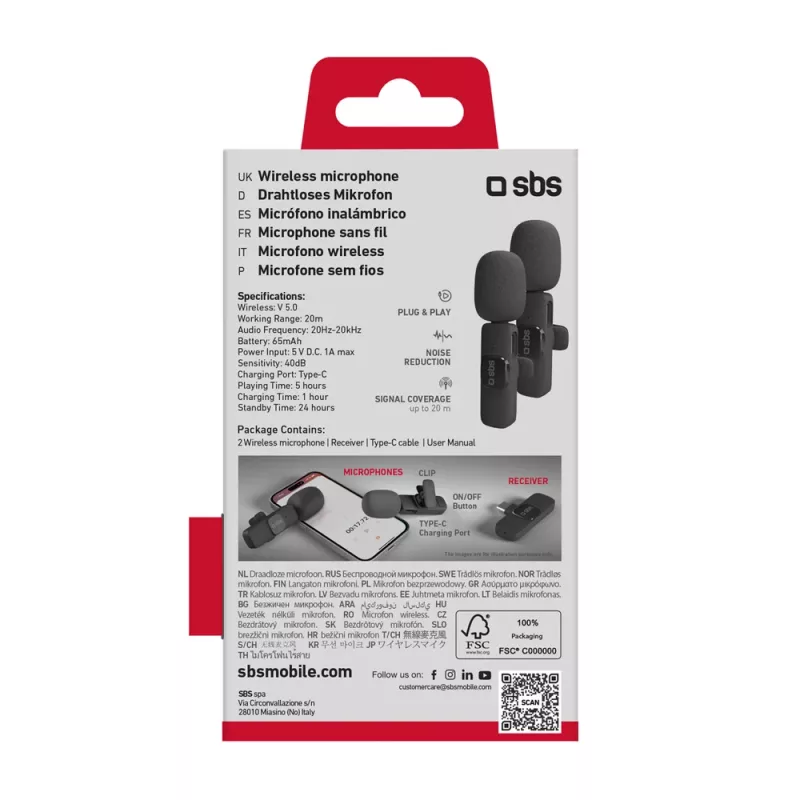 SBS Lavalier mikrofonu komplekts ar USB-C uztvērēju (2 gab.), melns