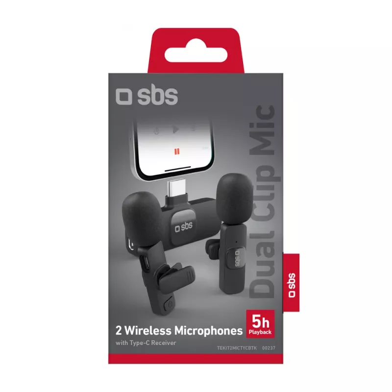 SBS Lavalier mikrofonu komplekts ar USB-C uztvērēju (2 gab.), melns