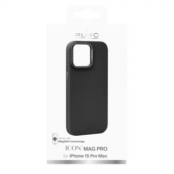 Puro Icon Mag Pro MagSafe silikona futrālis Apple iPhone 15 Pro Max, melns