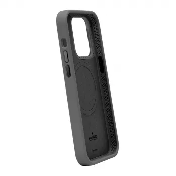 Puro Icon Mag Pro MagSafe silikona futrālis ar metāla pogām Apple iPhone 15 Plus, melns