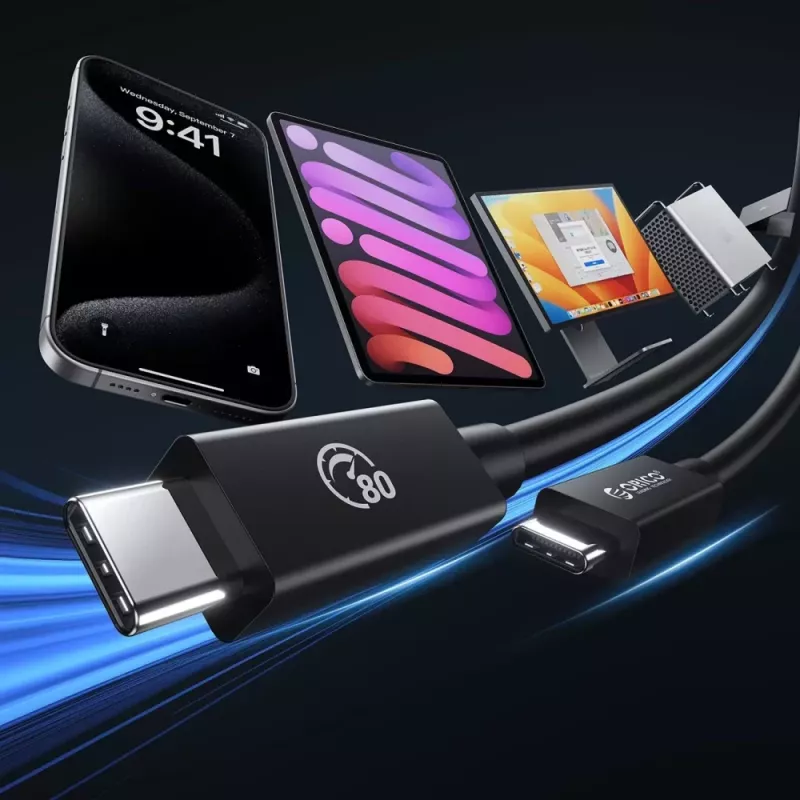 Orico TBZ5-10-BK USB4 kabelis, saderīgs ar Thunderbolt 5, 80Gbps, 240W, USB-C uz USB-C, 1 m, melns