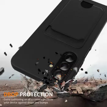 Hurtel Samsung Galaxy A37 5G TPU apvalks ar kartes turētāju un šķērssiksnu, melns