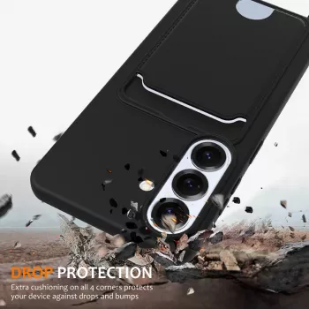 Hurtel Samsung Galaxy S26 TPU apvalks ar kartes turētāju un šķērssiksnu, melns