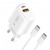Tech-Protect NCA20 sienas lādētājs USB-A / USB-C PD 20W / QC3.0 ar USB-C / USB-C kabeli 100 cm, balts