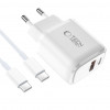 Tech-Protect NCA20 sienas lādētājs USB-A / USB-C PD 20W / QC3.0 ar USB-C / USB-C kabeli 100 cm, balts
