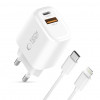 Tech-Protect NCA20 sienas lādētājs USB-A / USB-C PD 20W / QC3.0 ar USB-C / Lightning kabeli 100 cm, balts