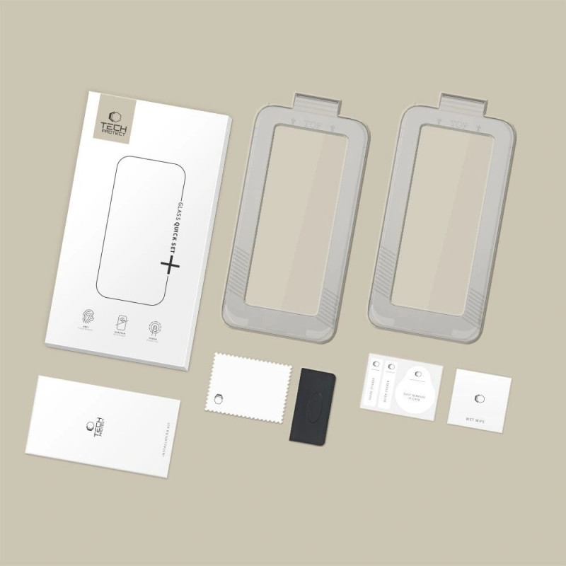 Tech-Protect Quick Set+ THP4500 rūdītā stikla ekrāna aizsargs Apple iPhone 17 Pro, melns (2 gab.)
