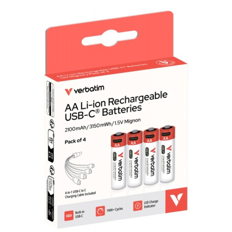 Verbatim 30249 USB-C akumulatori Li-ion AA 2100 mAh (4 gab.)