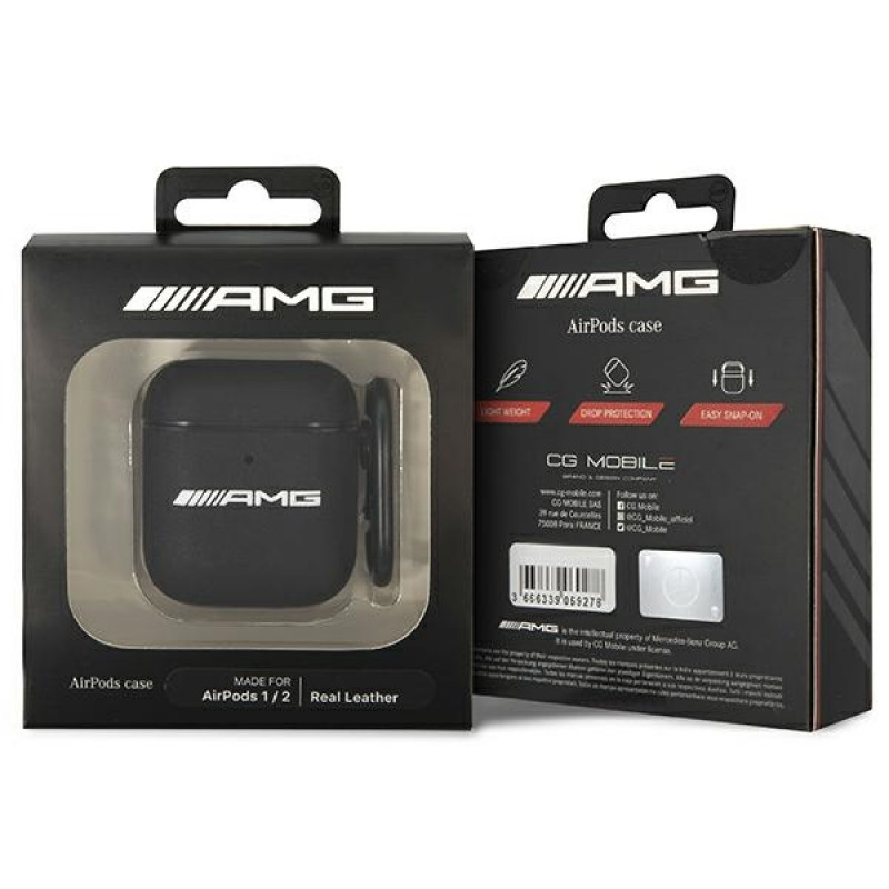 Mercedes-AMG AMA2SLWK Leather Big Logo vāciņš Apple AirPods 1/2, melns