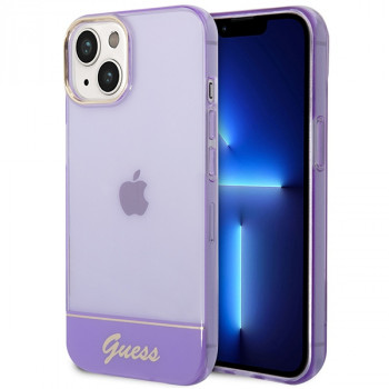Guess GUHCP14SHGCOU caurspīdīgs cietais futrālis Apple iPhone 14 / 15 / 13 6.1 collu, purpura krāsā