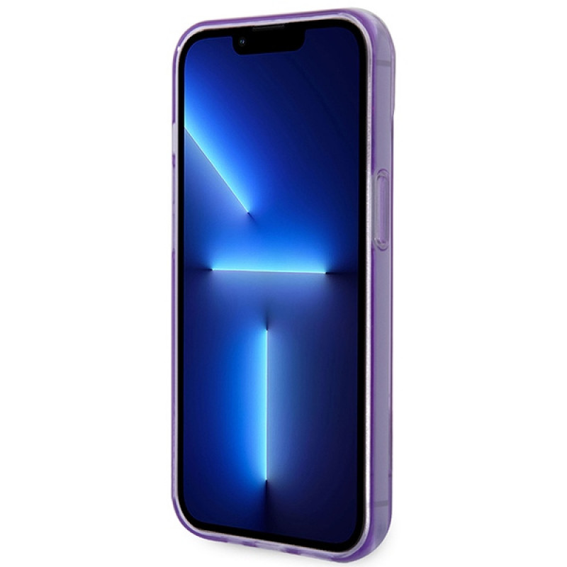 Guess GUHCP14SHGCOU caurspīdīgs cietais futrālis Apple iPhone 14 / 15 / 13 6.1 collu, purpura krāsā