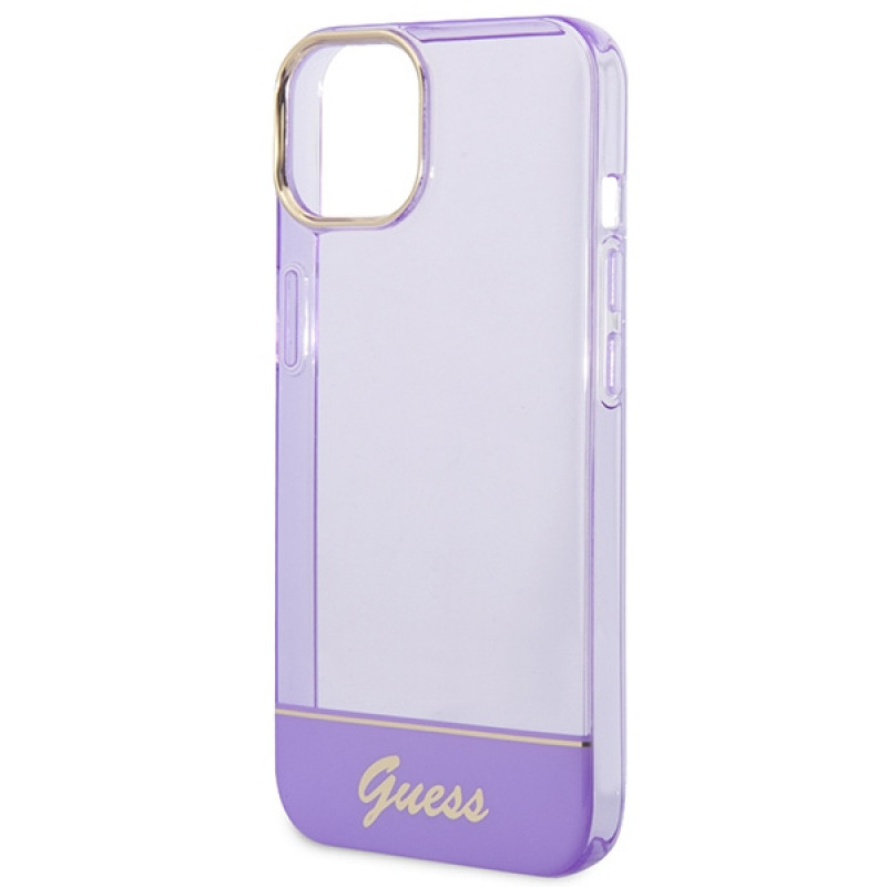 Guess GUHCP14SHGCOU caurspīdīgs cietais futrālis Apple iPhone 14 / 15 / 13 6.1 collu, purpura krāsā