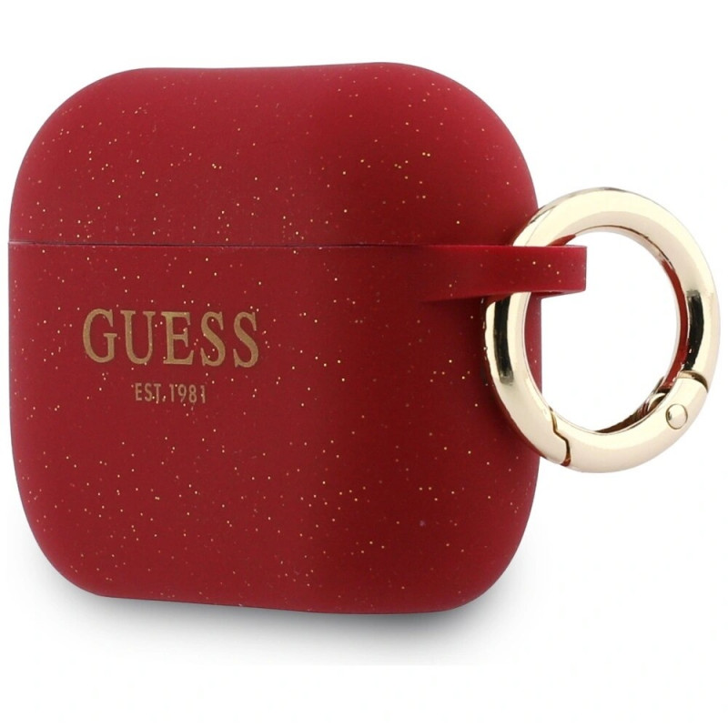 Guess silikona futrālis ar spīdumiem Guess Silicone Glitter Ring Apple AirPods Pro 3, fuksijas krāsā