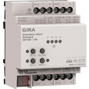 Gira Dimming Actuator 201500, 4 kanālu, DIN sliedes montāža, Standard, KNX Secure