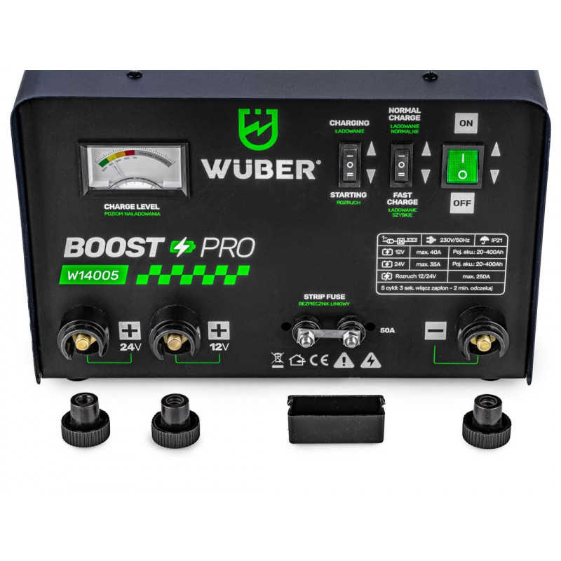 Wuber W14005 automašīnu akumulatora lādētājs ar palaišanas funkciju, 40 A, 12 V/24 V