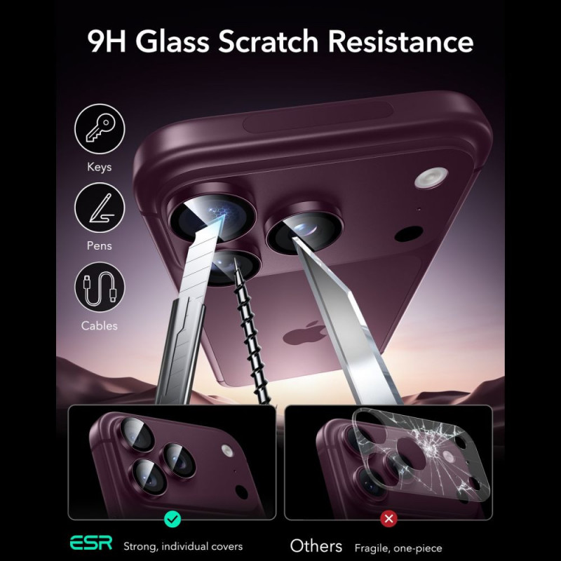 ESR Armorite kameras objektīva aizsargs Apple iPhone 18 Pro / 18 Pro Max, Deep Burgundy