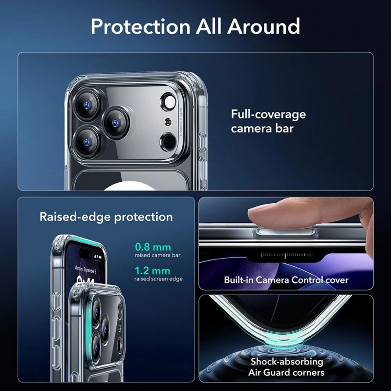 ESR Classic Hybrid MagSafe vāciņš ar rūdīto stiklu Apple iPhone 17 Pro Max, caurspīdīgs