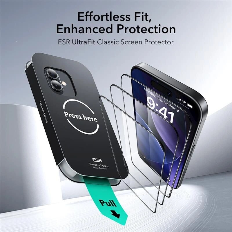 ESR UltraFit rūdītais stikls Apple iPhone 16 Pro / 17, Clear (2 gab.) (ESR922)