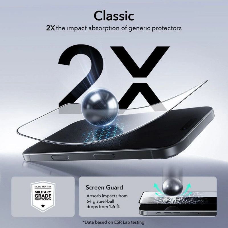 ESR UltraFit rūdītais stikls Apple iPhone 16 Pro / 17, Clear (2 gab.) (ESR922)