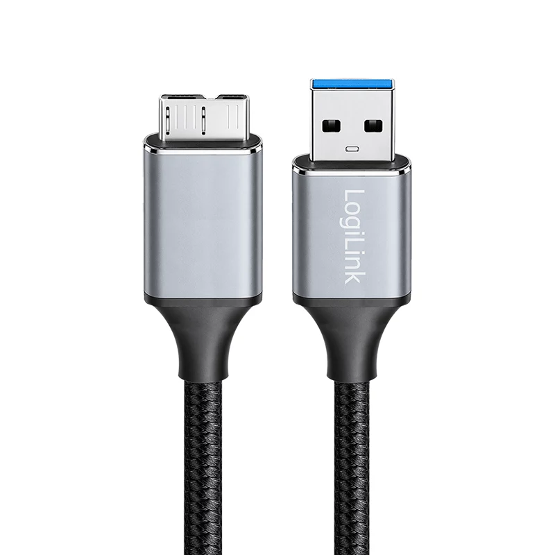 Logilink CU0290 USB 3.0 kabelis, A/M uz Micro-USB/M, 5 Gbps, neilons, metāls, melns/sudrabs, 1 m