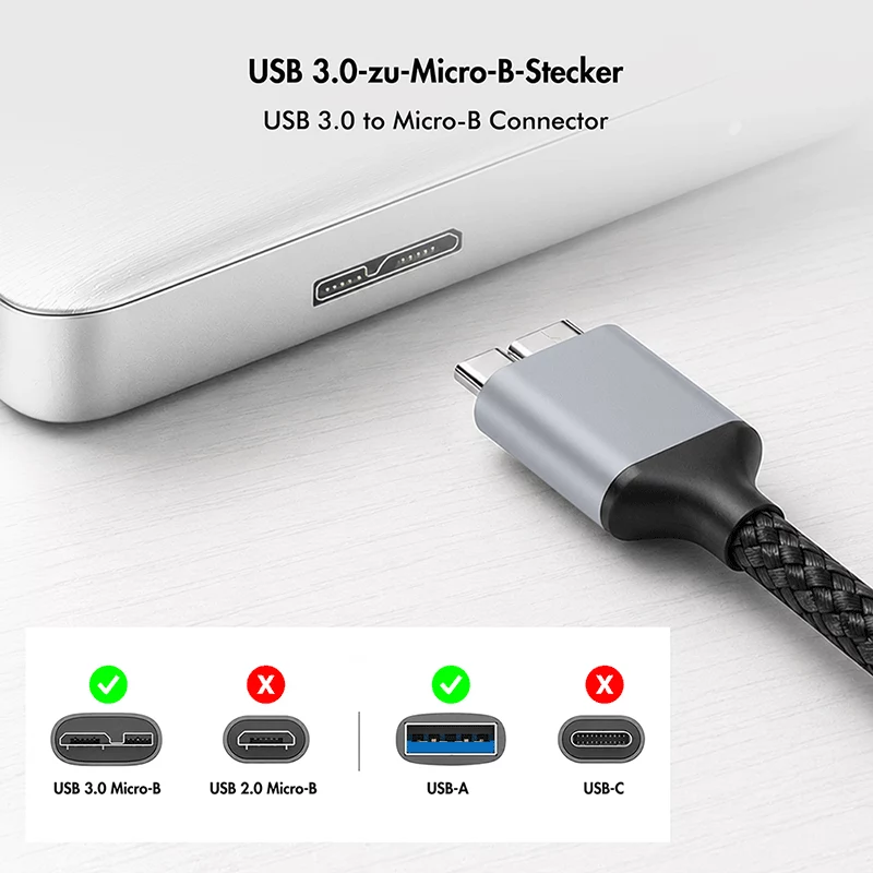 Logilink CU0290 USB 3.0 kabelis, A/M uz Micro-USB/M, 5 Gbps, neilons, metāls, melns/sudrabs, 1 m