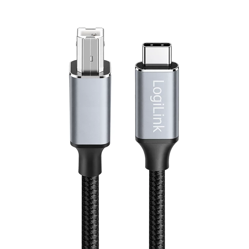 Logilink CU0516 USB 2.0 Type-C kabelis, C/M uz B/M, 480 Mbps, neilons, metāls, melns/sudrabs, 3 m