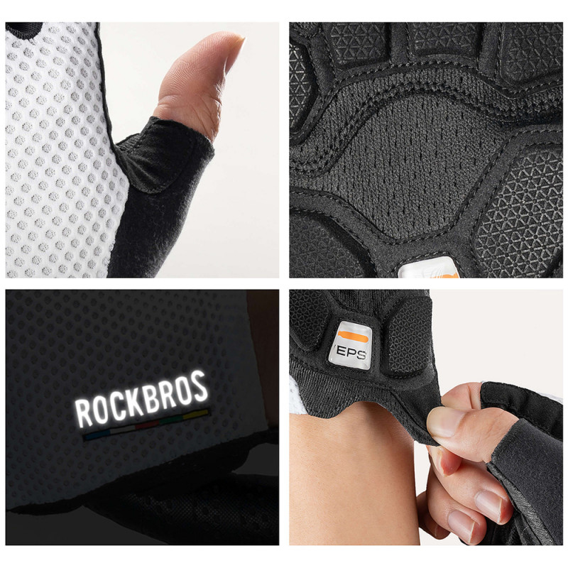 Rockbros TLS004 ROAD TO SKY īspirkstu velo cimdi ar amortizāciju S, balti