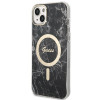 Guess GUBPP14SHMEACSK komplekts: apvāks un bezvadu lādētājs Apple iPhone 14 6.1", melns cietais apvāks Marble MagSafe