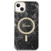 Guess GUBPP14SHMEACSK komplekts: apvāks un bezvadu lādētājs Apple iPhone 14 6.1", melns cietais apvāks Marble MagSafe