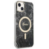 Guess GUBPP14SHMEACSK komplekts: apvāks un bezvadu lādētājs Apple iPhone 14 6.1", melns cietais apvāks Marble MagSafe