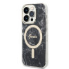 Guess GUBPP14LHMEACSK komplekts: apvāks un bezvadu lādētājs Apple iPhone 14 Pro 6.1", melns cietais apvāks Marble MagSafe