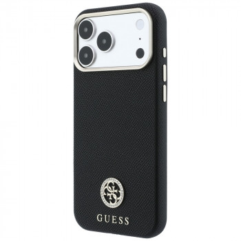 Aizsargvāciņš Guess GUE005537-0 Grained Round Strass Logo MagSafe tālrunim Apple iPhone 18 Pro Max / 17 Pro Max, melnā krāsā