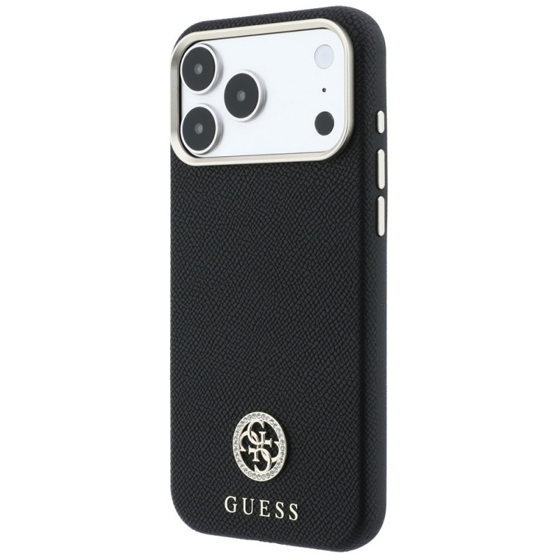 Aizsargvāciņš Guess GUE005537-0 Grained Round Strass Logo MagSafe tālrunim Apple iPhone 18 Pro Max / 17 Pro Max, melnā krāsā
