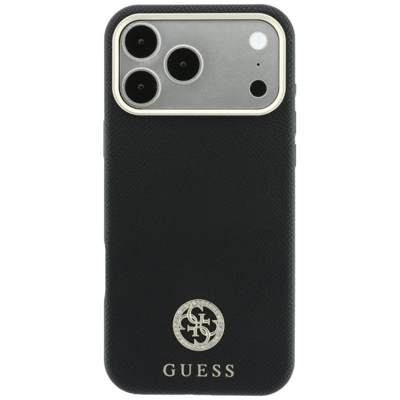 Aizsargvāciņš Guess GUE005537-0 Grained Round Strass Logo MagSafe tālrunim Apple iPhone 18 Pro Max / 17 Pro Max, melnā krāsā