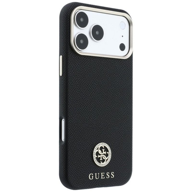 Aizsargvāciņš Guess GUE005537-0 Grained Round Strass Logo MagSafe tālrunim Apple iPhone 18 Pro Max / 17 Pro Max, melnā krāsā