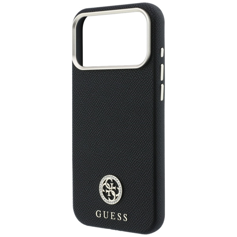Aizsargvāciņš Guess GUE005537-0 Grained Round Strass Logo MagSafe tālrunim Apple iPhone 18 Pro Max / 17 Pro Max, melnā krāsā