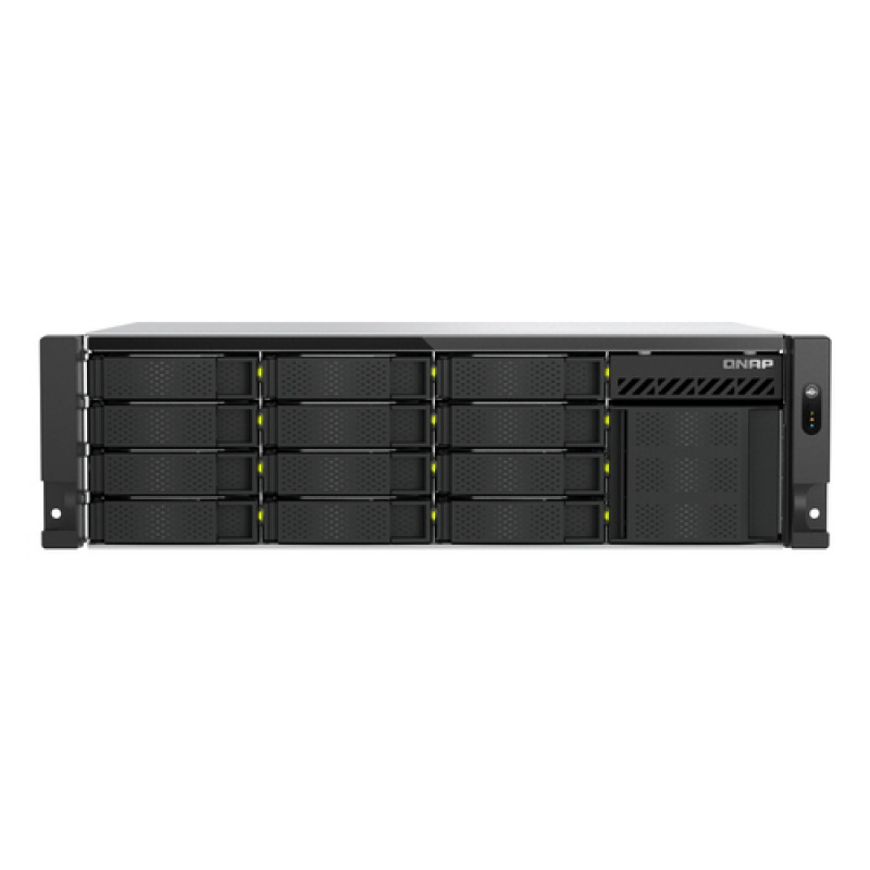 QNAP TS-h1655XeU-RP-8G NAS serveris statīvam, 16 nodalījumi, neliels dziļums, 8 GB RAM, 2x 10GbE, dublēts barošanas bloks