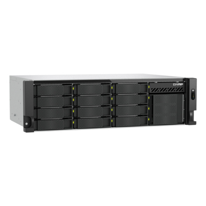 QNAP TS-h1655XeU-RP-8G NAS serveris statīvam, 16 nodalījumi, neliels dziļums, 8 GB RAM, 2x 10GbE, dublēts barošanas bloks