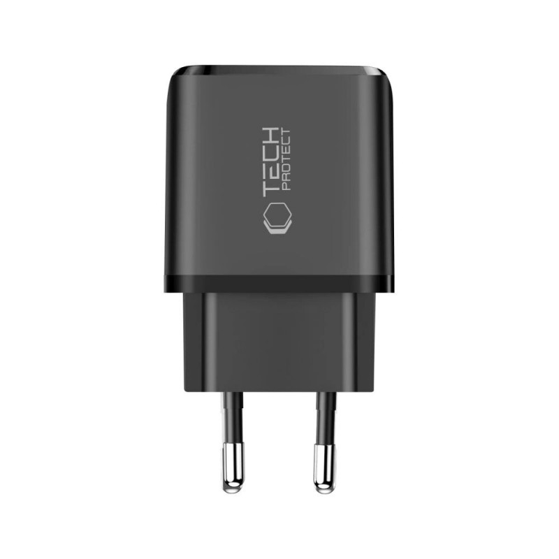 Melns Tech-Protect NCA20 lādētājs rozetei ar USB-A / USB-C pieslēgvietām, PD 20W / QC3.0