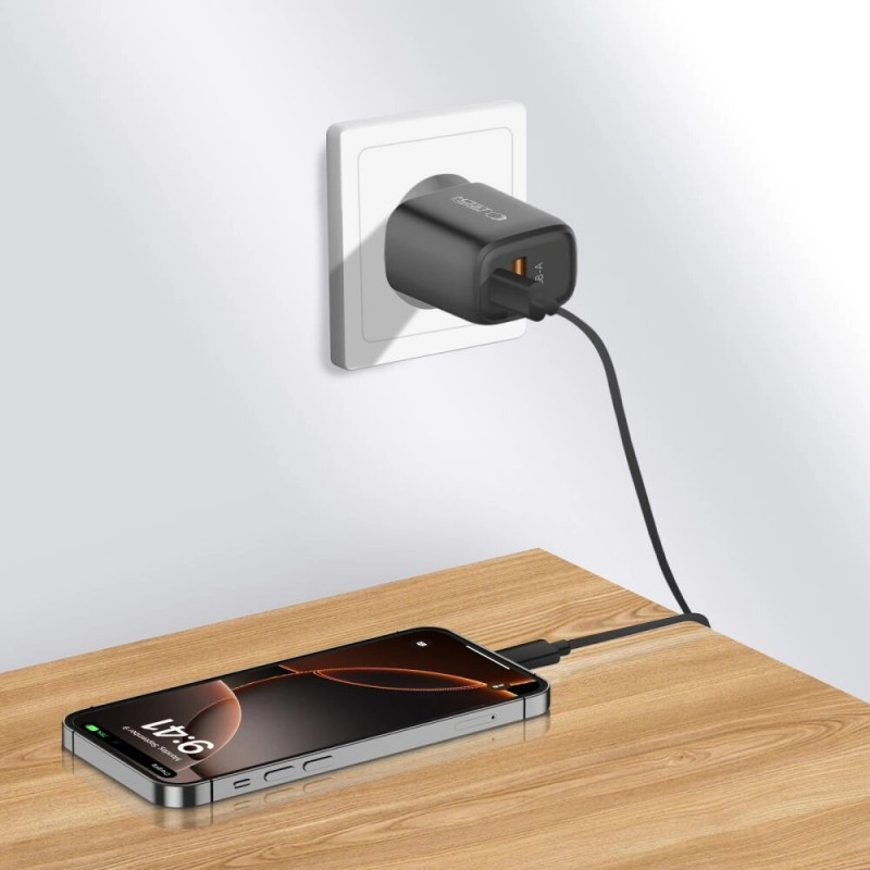 Melns Tech-Protect NCA20 lādētājs rozetei ar USB-A / USB-C pieslēgvietām, PD 20W / QC3.0