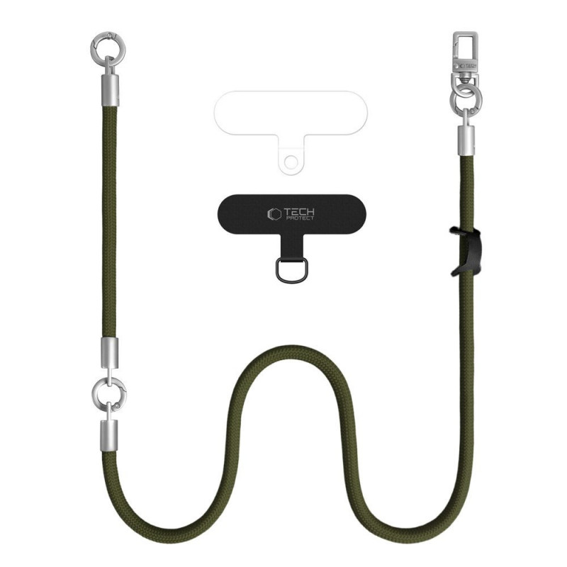 Tech-Protect C10S Rope Crossbody & Wrist siksniņu komplekts tālrunim, olīvzaļa/titāna krāsā