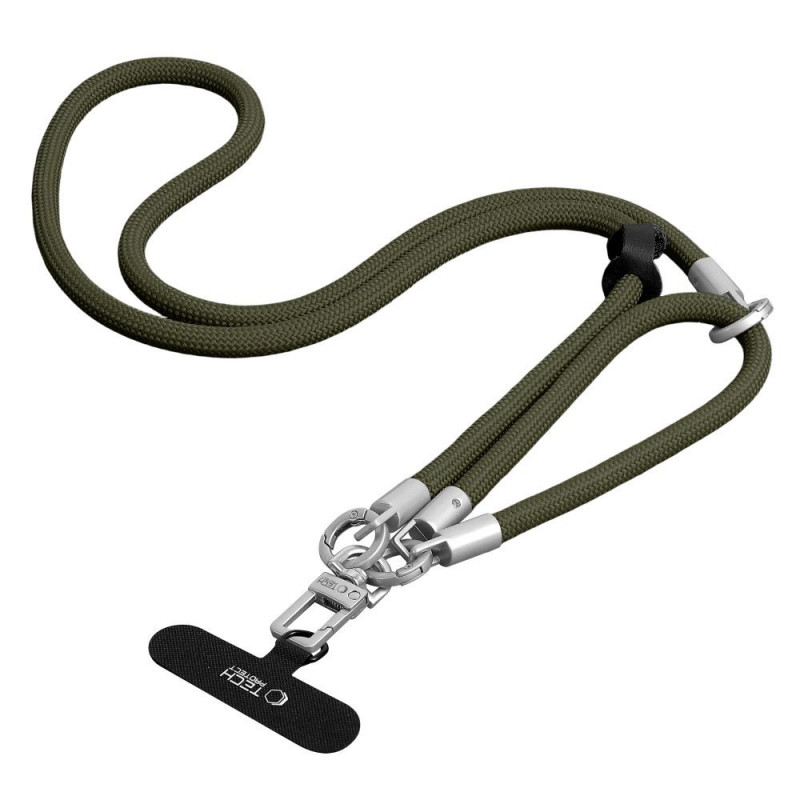 Tech-Protect C10S Rope Crossbody & Wrist siksniņu komplekts tālrunim, olīvzaļa/titāna krāsā