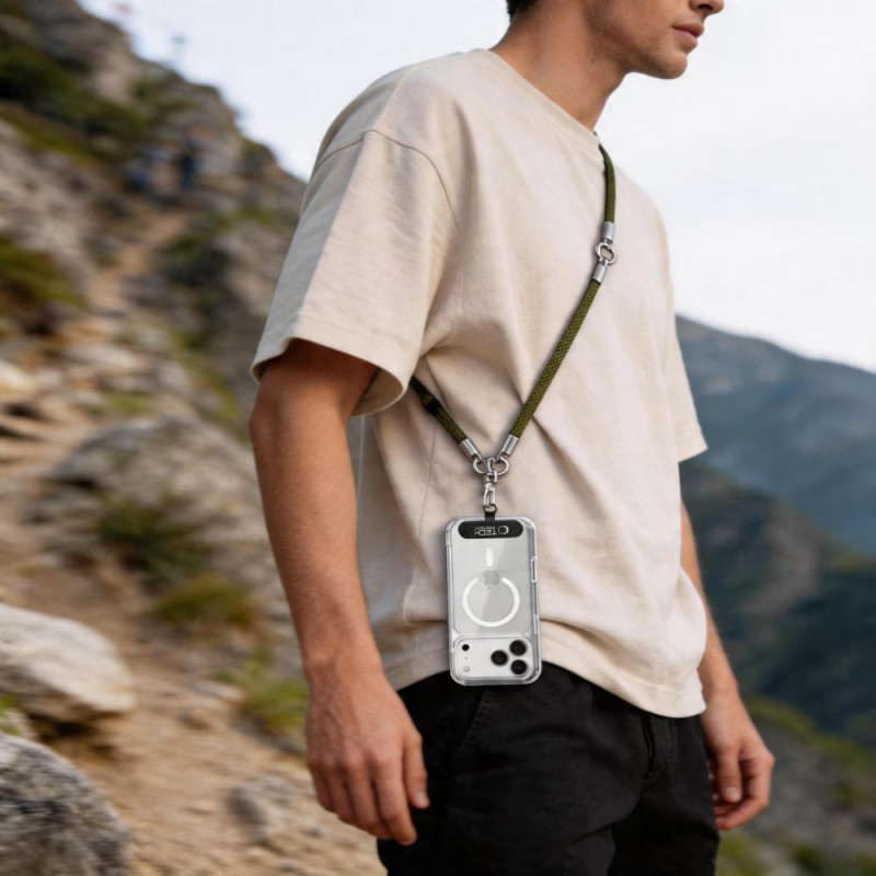 Tech-Protect C10S Rope Crossbody & Wrist siksniņu komplekts tālrunim, olīvzaļa/titāna krāsā