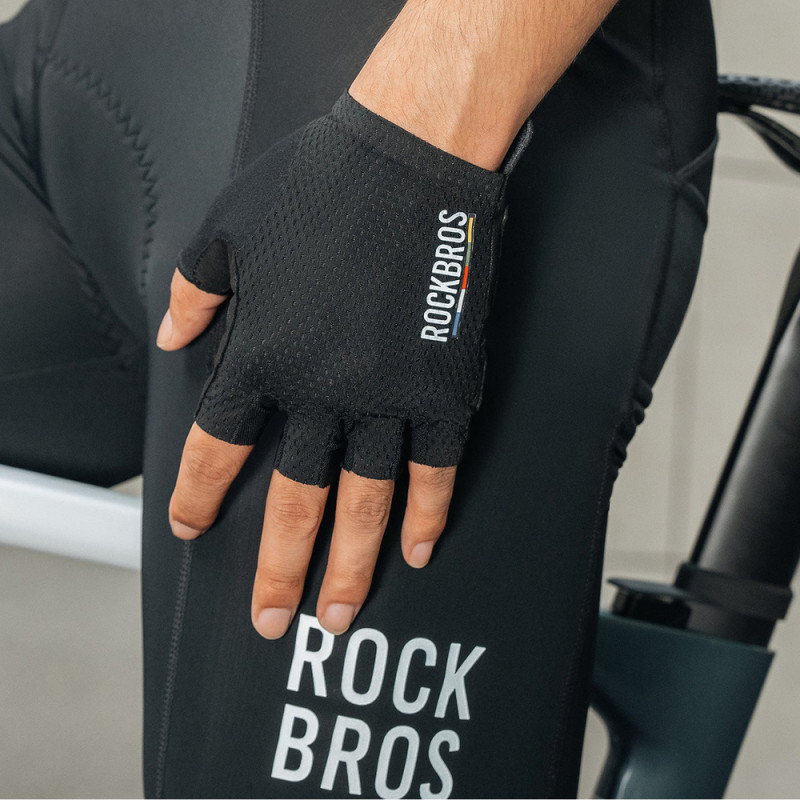 Rockbros TLS004 ROAD TO SKY melni riteņbraukšanas cimdi L izmērā, īsi un amortizējoši